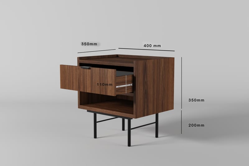 Dravo Yöpöytä 40 cm - Warmia-pähkinä mustilla metallijaloilla - Huonekalut - Pöytä & ruokailuryhmä - Apupöytä & sivupöytä - Yöpöytä