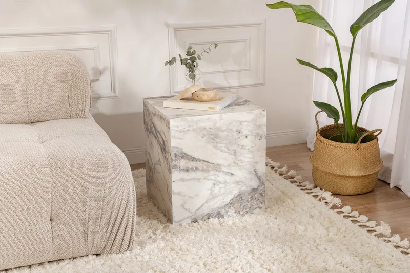 Elnor Sivupöytä 45 cm - Valkoinen Marmori - Huonekalut - Pöytä & ruokailuryhmä - Apupöytä & sivupöytä - Tarjotinpöytä & pikkupöytä
