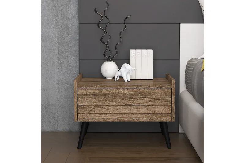 Elspet Yöpöytä 60 cm - Pähkinäpuu - Huonekalut - Pöytä & ruokailuryhmä - Apupöytä & sivupöytä - Yöpöytä