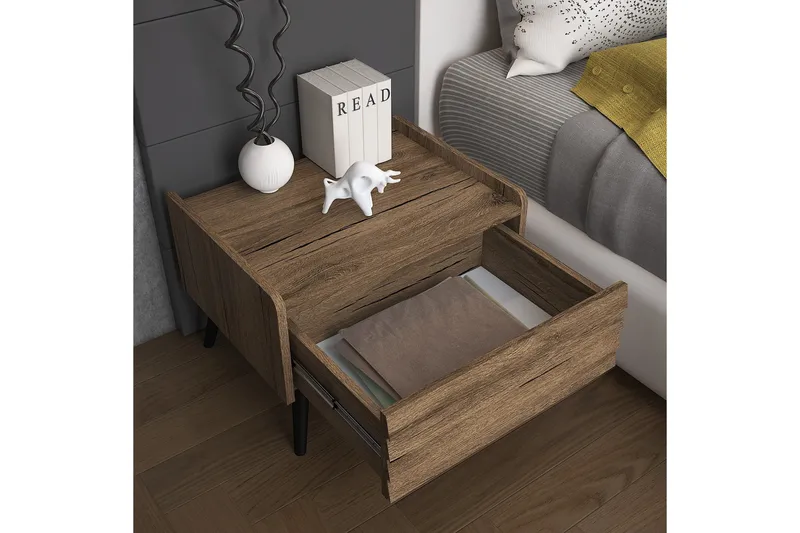 Elspet Yöpöytä 60 cm - Pähkinäpuu - Huonekalut - Pöytä & ruokailuryhmä - Apupöytä & sivupöytä - Yöpöytä