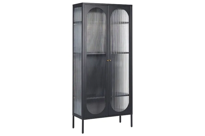 Foxton vitriinikaappi 80 cm säilytyksellä metallia ja lasia, Musta