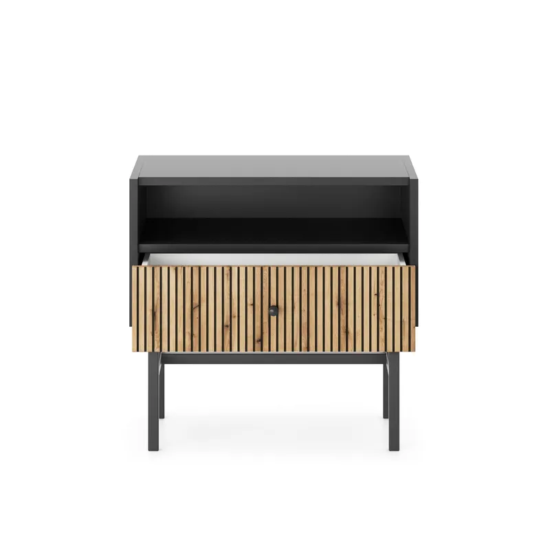 Francisca Yöpöytä 55 cm - Musta/Tammi - Huonekalut - Pöytä & ruokailuryhmä - Apupöytä & sivupöytä - Yöpöytä