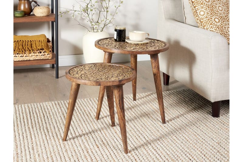 Freida Pöytäsarja 45 cm - Tumma puu/Kulta - Huonekalut - Pöytä & ruokailuryhmä - Apupöytä & sivupöytä - Sarjapöytä