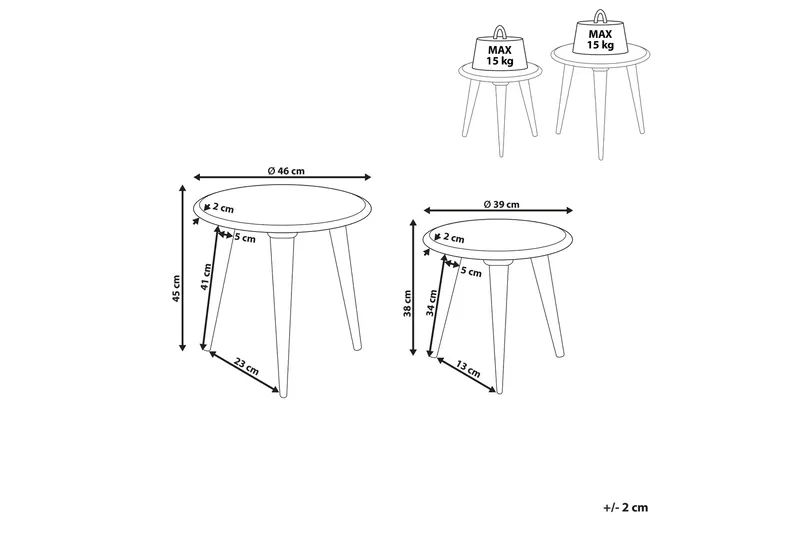 Gazelle Pöytäsarja 46 cm - Vaalea puu/Valkoinen - Huonekalut - Pöytä & ruokailuryhmä - Apupöytä & sivupöytä - Sarjapöytä