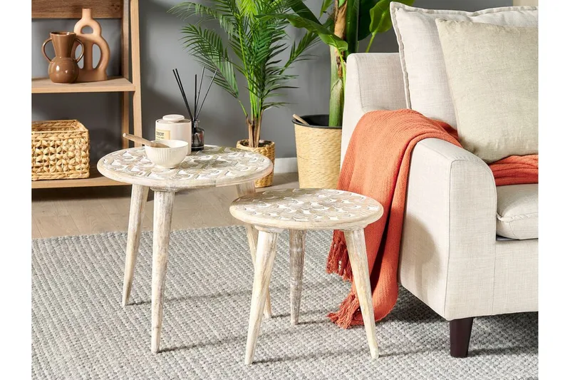 Gazelle Pöytäsarja 46 cm - Vaalea puu/Valkoinen - Huonekalut - Pöytä & ruokailuryhmä - Apupöytä & sivupöytä - Sarjapöytä