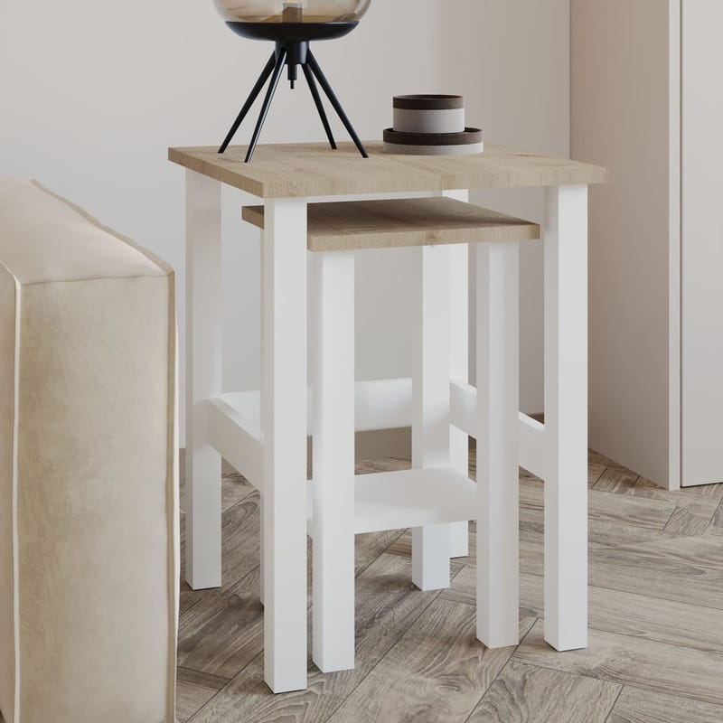 Ginallie sivupöytäsetti 45x60 cm - Valkoinen ja safiiritammi - Huonekalut - Pöytä & ruokailuryhmä - Apupöytä & sivupöytä - Tarjotinpöytä & pikkupöytä