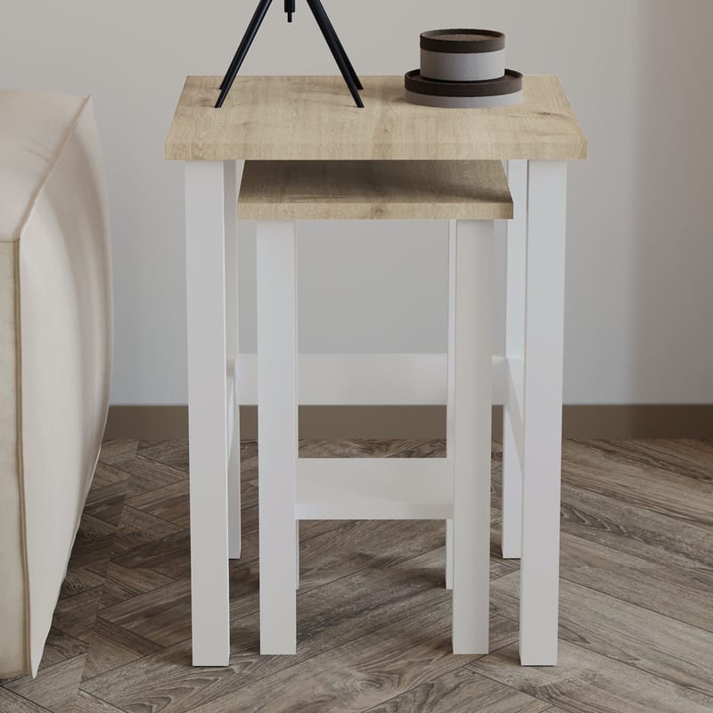 Ginallie sivupöytäsetti 45x60 cm - Valkoinen ja safiiritammi - Huonekalut - Pöytä & ruokailuryhmä - Apupöytä & sivupöytä - Tarjotinpöytä & pikkupöytä