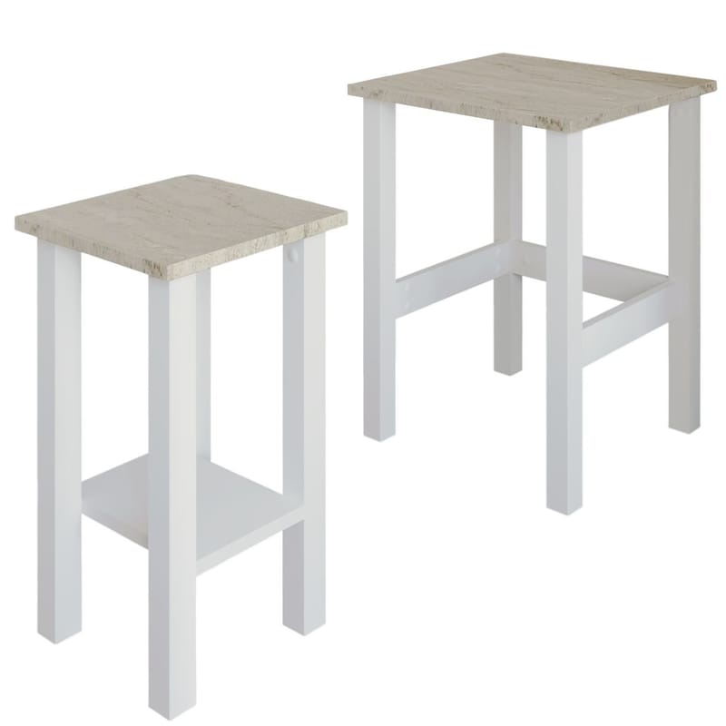 Ginallie sivupöytäsetti 45x60 cm - Valkoinen ja travertiini - Huonekalut - Pöytä & ruokailuryhmä - Apupöytä & sivupöytä - Tarjotinpöytä & pikkupöytä