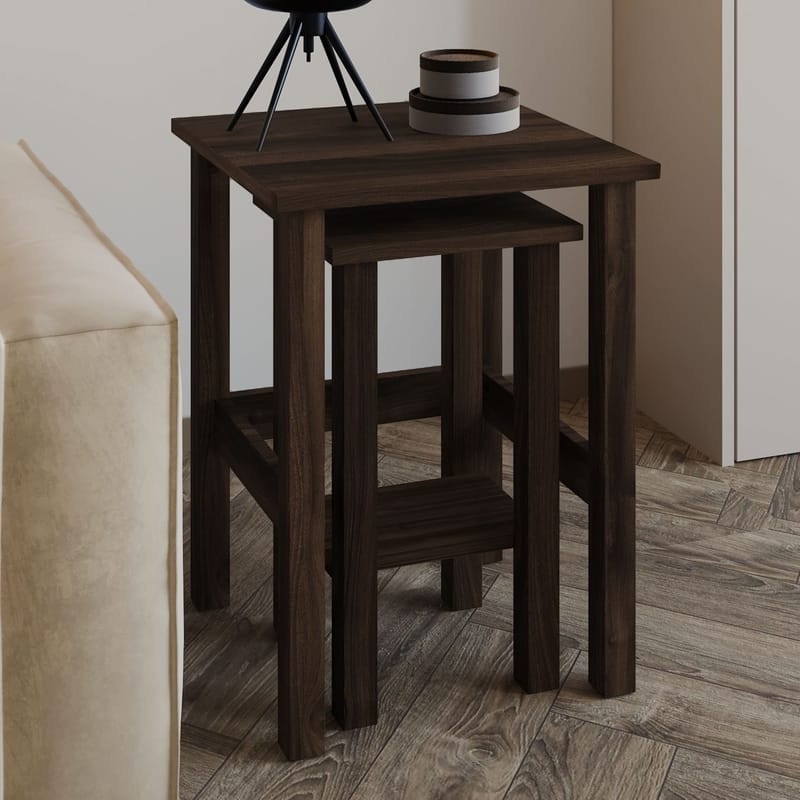 Ginallie sivupöytäsetti 45x60 cm - Walnut - Huonekalut - Pöytä & ruokailuryhmä - Apupöytä & sivupöytä - Tarjotinpöytä & pikkupöytä