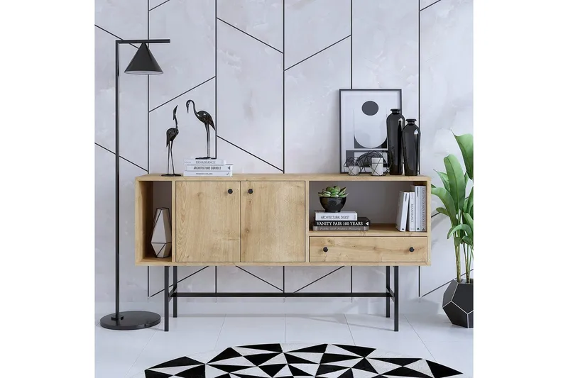 Grayce Konsolipöytä 150 cm - Tammi/Musta - Huonekalut - Pöytä & ruokailuryhmä - Apupöytä & sivupöytä - Konsolipöytä