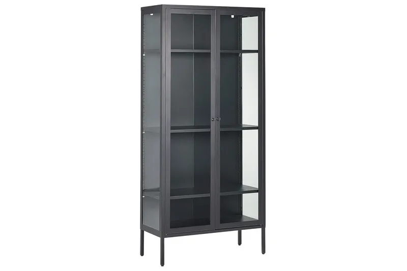 Harty vitriinikaappi 80 cm lasia ja metallia, Musta