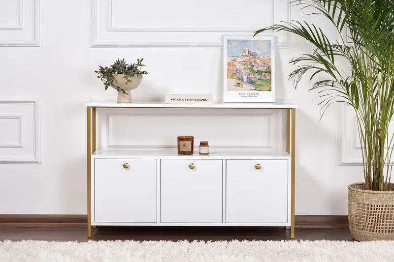 Hemani Konsolipöytä 120 cm - Valkoinen ja kulta - Huonekalut - Pöytä & ruokailuryhmä - Apupöytä & sivupöytä - Eteispöytä