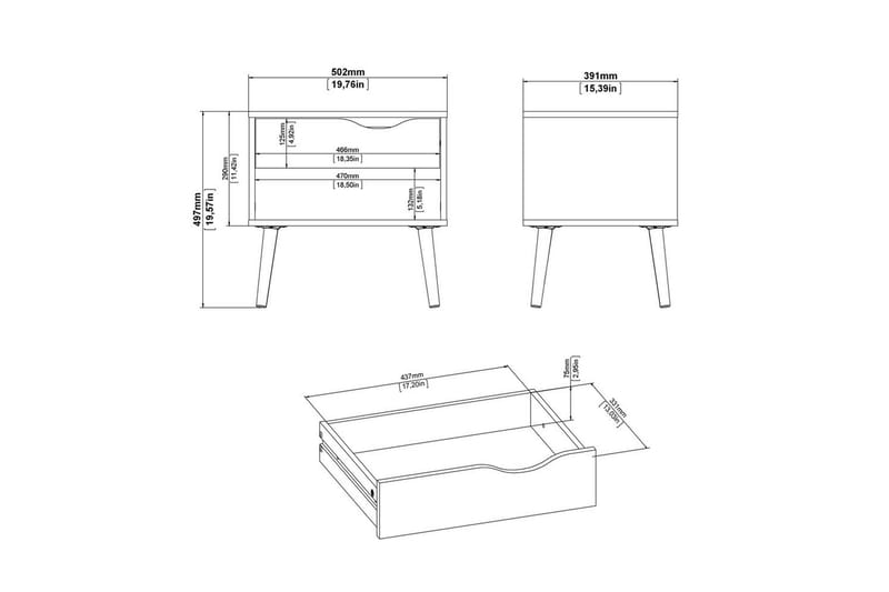 Hostafranc Yöpöytä 50,2 cm - Valkoinen - Huonekalut - Pöytä & ruokailuryhmä - Apupöytä & sivupöytä - Yöpöytä