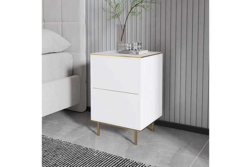 Imaj Yöpöytä 40 cm - Valkoinen Marmori/Kulta - Huonekalut - Pöytä & ruokailuryhmä - Apupöytä & sivupöytä - Yöpöytä