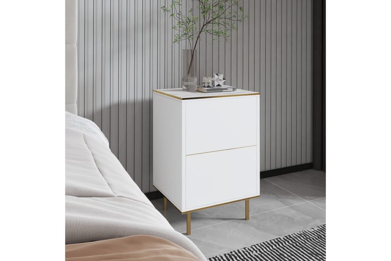 Imaj Yöpöytä 40 cm - Valkoinen Marmori/Kulta - Huonekalut - Pöytä & ruokailuryhmä - Apupöytä & sivupöytä - Yöpöytä