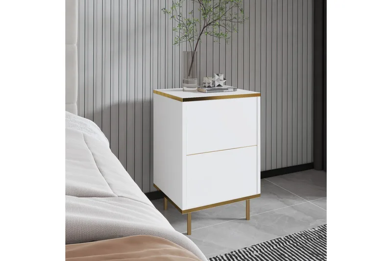 Imaj Yöpöytä 40 cm - Valkoinen/Kulta - Huonekalut - Pöytä & ruokailuryhmä - Apupöytä & sivupöytä - Yöpöytä