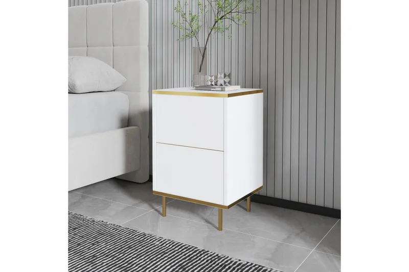 Imaj Yöpöytä 40 cm - Valkoinen/Kulta - Huonekalut - Pöytä & ruokailuryhmä - Apupöytä & sivupöytä - Yöpöytä