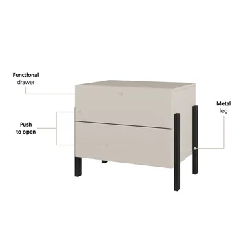 Jukon yöpöytä puuta 2 laatikolla ja metallijaloilla - Vaalea beige - Huonekalut - Pöytä & ruokailuryhmä - Apupöytä & sivupöytä - Yöpöytä