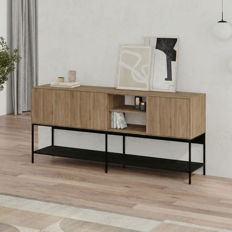 Kenvor konsolipöytä 180x80x40 cm - Natural Oak, Wood Black, musta - Huonekalut - Pöytä & ruokailuryhmä - Apupöytä & sivupöytä - Eteispöytä