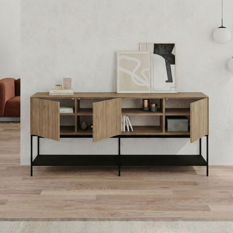 Kenvor konsolipöytä 180x80x40 cm - Natural Oak, Wood Black, musta - Huonekalut - Pöytä & ruokailuryhmä - Apupöytä & sivupöytä - Eteispöytä