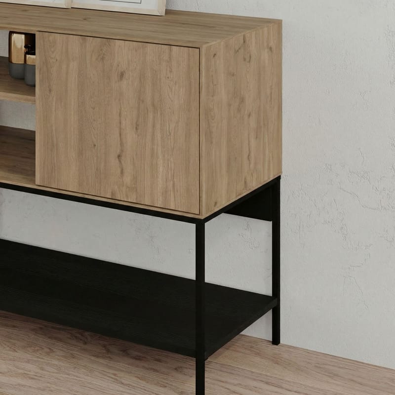 Kenvor konsolipöytä 180x80x40 cm - Natural Oak, Wood Black, musta - Huonekalut - Pöytä & ruokailuryhmä - Apupöytä & sivupöytä - Eteispöytä