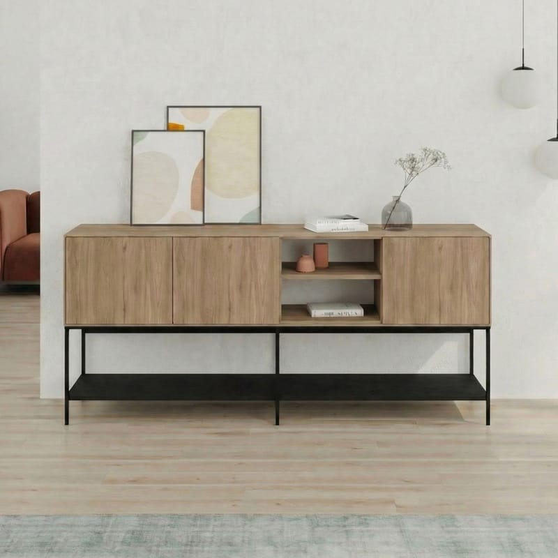 Kenvor konsolipöytä 180x80x40 cm - Natural Oak, Wood Black, musta - Huonekalut - Pöytä & ruokailuryhmä - Apupöytä & sivupöytä - Eteispöytä