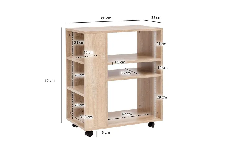 Kirjahylly Wohnling liikkuva, moderni ja yksinkertainen, jossa on useita säilytyslokeroita Sonoma - Sonoma - Säilytys - Säilytyskalusteet - Lipasto - Laatikostot