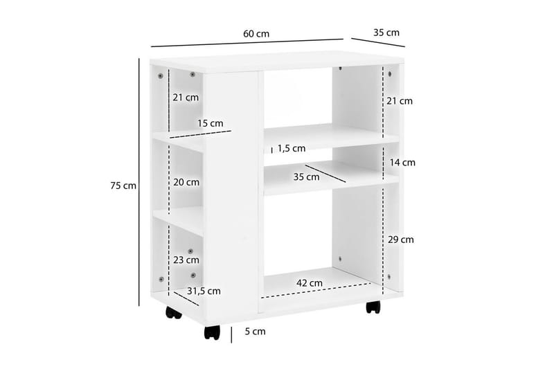 Kirjahylly Wohnling liikkuva, moderni ja yksinkertainen, jossa on useita säilytyslokeroita Valkoinen - Valkoinen - Talo & remontointi - Keittiö & kylpyhuone - Keittiö & kodinhoitohuone - Keittiön sisustus - Keittiöhylly