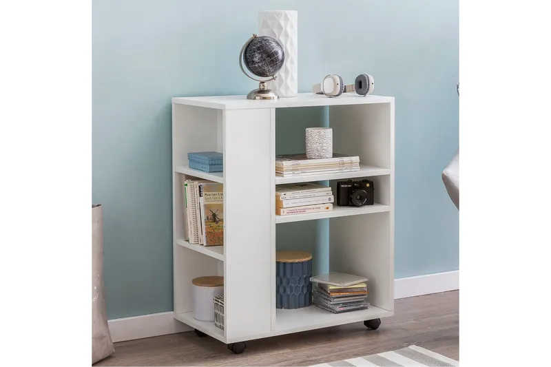 Kirjahylly Wohnling liikkuva, moderni ja yksinkertainen, jossa on useita säilytyslokeroita Valkoinen - Valkoinen - Talo & remontointi - Keittiö & kylpyhuone - Keittiö & kodinhoitohuone - Keittiön sisustus - Keittiöhylly