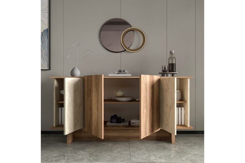 Konsoli Diannare Travertiini / Pähkinäpuu - Travertiini / Pähkinäpuu - Huonekalut - Pöytä & ruokailuryhmä - Apupöytä & sivupöytä - Konsolipöytä