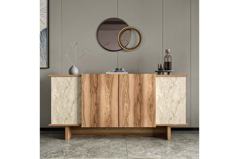 Konsoli Diannare Travertiini / Pähkinäpuu - Travertiini / Pähkinäpuu - Huonekalut - Pöytä & ruokailuryhmä - Apupöytä & sivupöytä - Konsolipöytä