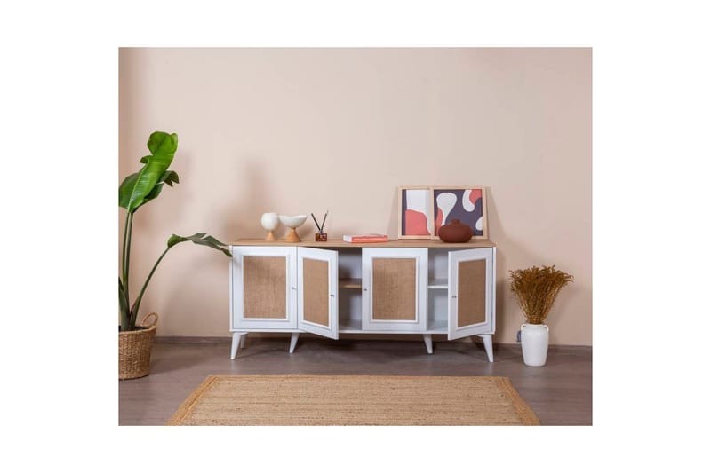 Konsoli Jatinder valkoinen / tammi - Keskisävyinen puu/Valkoinen - Huonekalut - Pöytä & ruokailuryhmä - Apupöytä & sivupöytä - Konsolipöytä