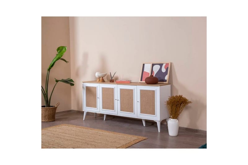 Konsoli Jatinder valkoinen / tammi - Keskisävyinen puu/Valkoinen - Huonekalut - Pöytä & ruokailuryhmä - Apupöytä & sivupöytä - Konsolipöytä