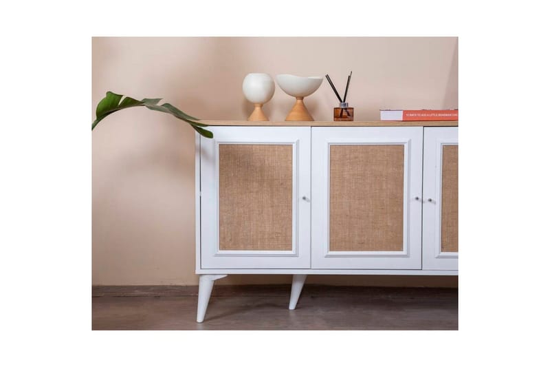 Konsoli Jatinder valkoinen / tammi - Keskisävyinen puu/Valkoinen - Huonekalut - Pöytä & ruokailuryhmä - Apupöytä & sivupöytä - Konsolipöytä