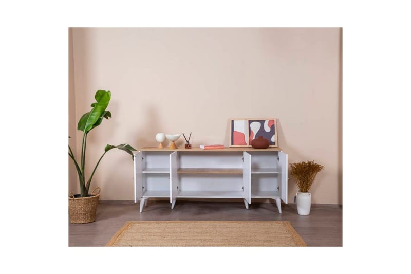 Konsoli Jatinder valkoinen / tammi - Keskisävyinen puu/Valkoinen - Huonekalut - Pöytä & ruokailuryhmä - Apupöytä & sivupöytä - Konsolipöytä