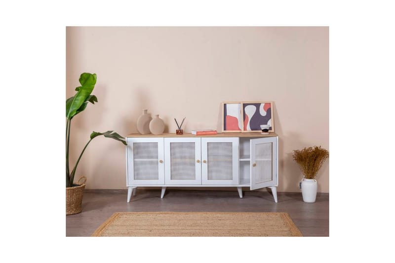 Konsoli Mjudi Valkoinen / Tammi - Valkoinen / Tammi - Huonekalut - Pöytä & ruokailuryhmä - Apupöytä & sivupöytä - Konsolipöytä