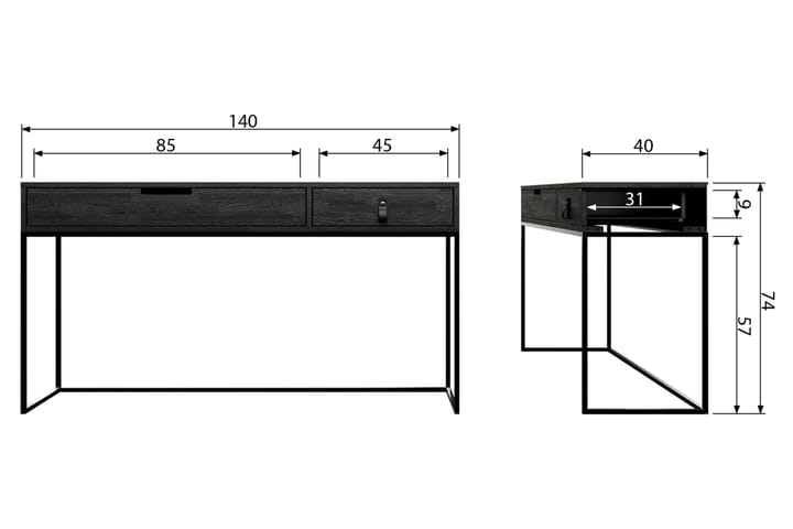 Apupöytä Iria 140 cm - Musta Tammi - Konsolipöytä - Eteispöytä
