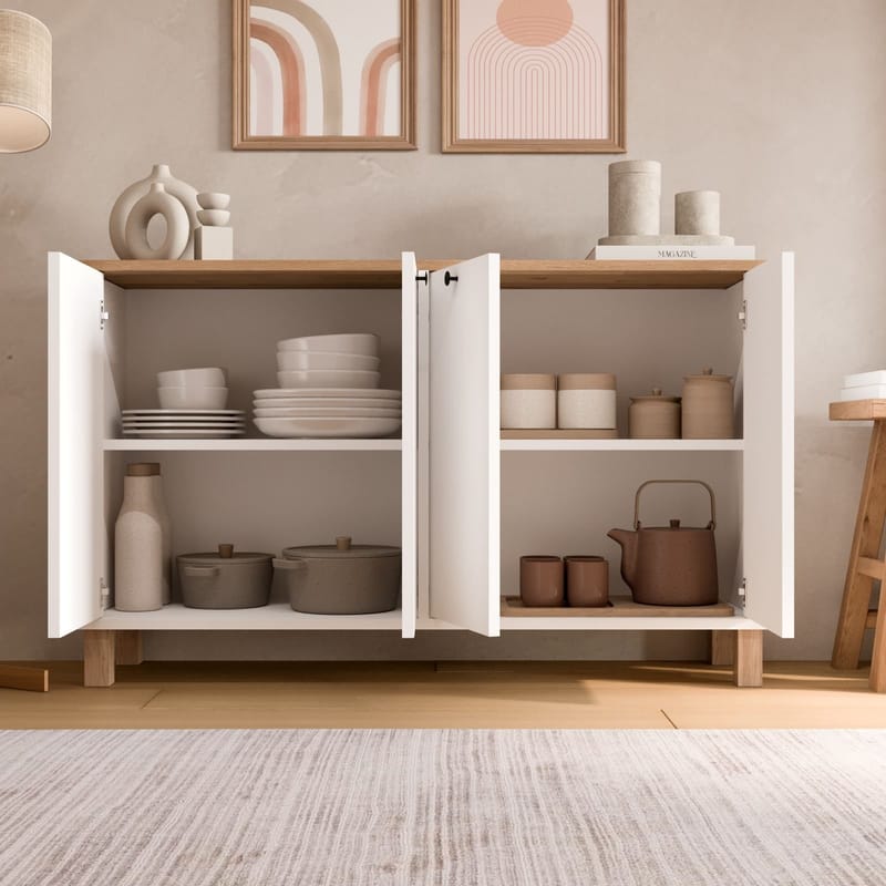 Konsolipöytä Hanah Home Nord (120 x 73,6 x 29,5 cm) Valkotammi - Valkoinen ja tammi - Huonekalut - Pöytä & ruokailuryhmä - Apupöytä & sivupöytä - Eteispöytä