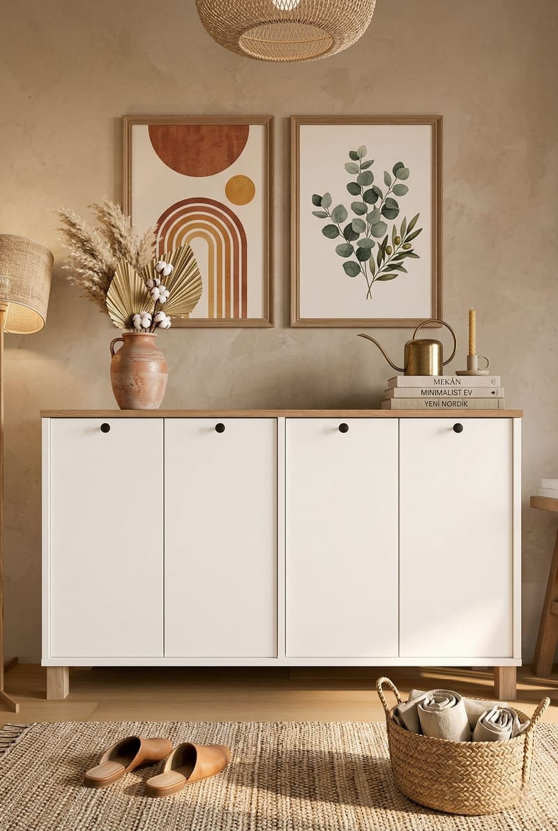 Konsolipöytä Hanah Home Nord (120 x 73,6 x 29,5 cm) Valkotammi - Valkoinen ja tammi - Huonekalut - Pöytä & ruokailuryhmä - Apupöytä & sivupöytä - Eteispöytä