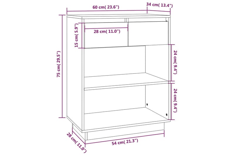 Konsolikaappi musta 60x34x75 cm täysi mänty - Musta - Huonekalut - Pöytä & ruokailuryhmä - Apupöytä & sivupöytä - Konsolipöytä