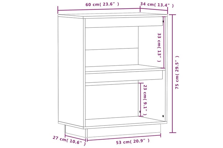 Konsolikaappi valkoinen 60x34x75 cm täysi mänty - Valkoinen - Konsolipöytä - Eteispöytä
