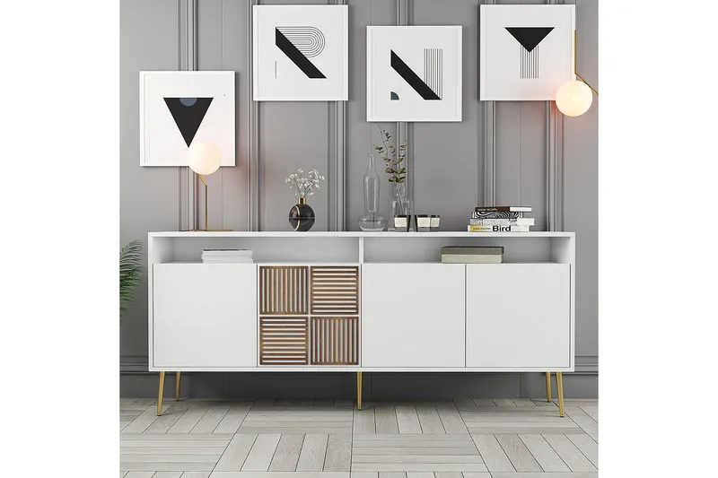 Konsolipöytä Milanda 180 cm, Kulta/Valkoinen