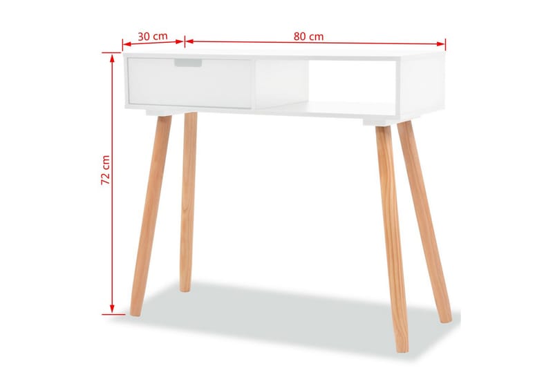 Sivupöytä Täysi mänty 80x30x72 cm Valkoinen - Valkoinen - Konsolipöytä - Eteispöytä