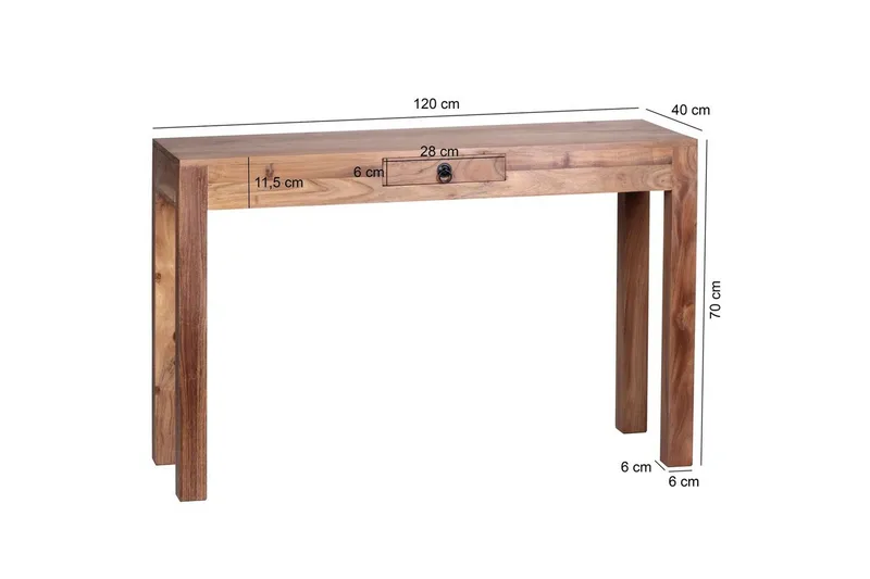 Konsolipöytä Wohnling massivipuu, 1 laatikko, maalaismainen tyyli Akaasia - Akaasia - Huonekalut - Pöytä & ruokailuryhmä - Apupöytä & sivupöytä - Konsolipöytä