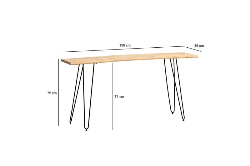 Konsolipöytä Wohnling Täyspuinen hiuspinni-jalat, puunreuna, 150 cm - Huonekalut - Pöytä & ruokailuryhmä - Apupöytä & sivupöytä - Konsolipöytä