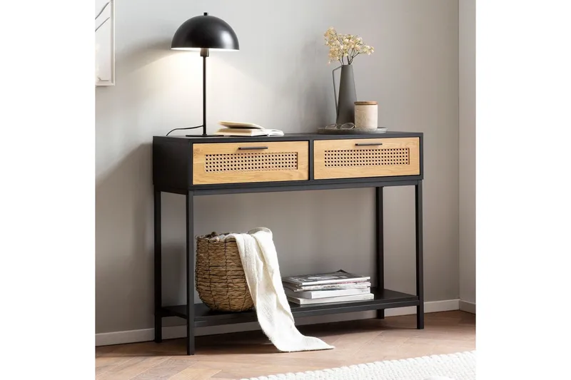 Konsolipöytä Wohnling Vankkaa puuta 100 cm 2 laatikkoa, teollisuustyylinen talo, wieniläinen rottinki - Huonekalut - Pöytä & ruokailuryhmä - Apupöytä & sivupöytä - Konsolipöytä