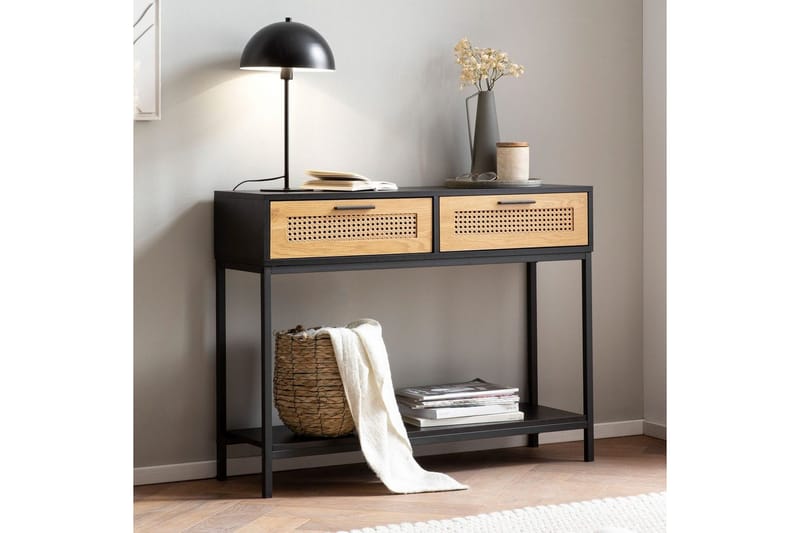 Konsolipöytä Wohnling Vankkaa puuta 100 cm 2 laatikkoa, teollisuustyylinen talo, wieniläinen rottinki - Huonekalut - Pöytä & ruokailuryhmä - Apupöytä & sivupöytä - Konsolipöytä