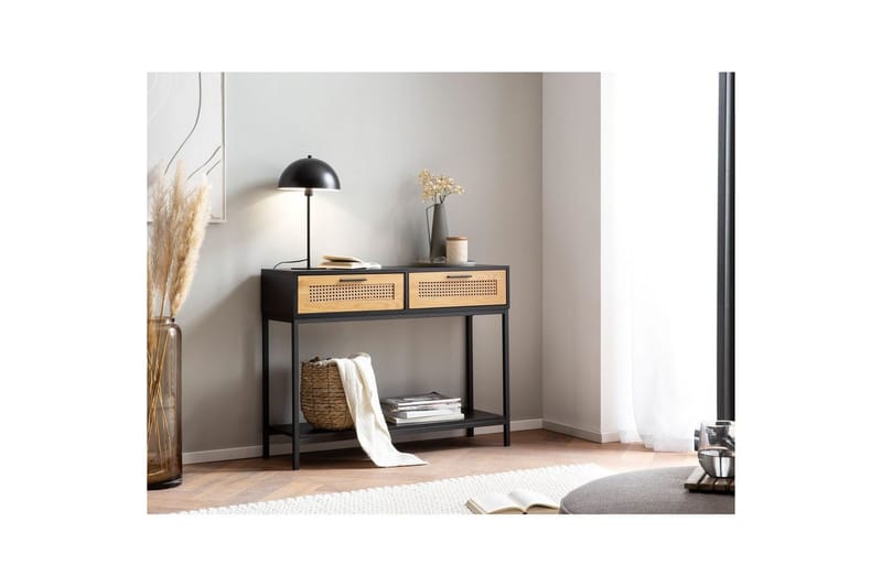 Konsolipöytä Wohnling Vankkaa puuta 100 cm 2 laatikkoa, teollisuustyylinen talo, wieniläinen rottinki - Huonekalut - Pöytä & ruokailuryhmä - Apupöytä & sivupöytä - Konsolipöytä