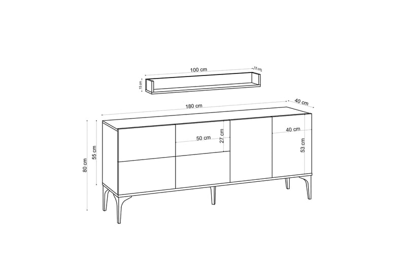 Zortea Konsolipöytä 180x80 cm Valkoinen/Musta - Hanah Home - Huonekalut - Pöytä & ruokailuryhmä - Apupöytä & sivupöytä - Konsolipöytä