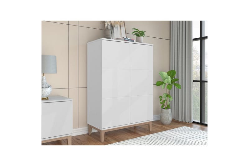 Korkea kaappi Pelle Valkoinen/Wotan-tammi - Valkoinen/Wotan-tammi - Säilytys - Kaappi - Säilytyskaappi